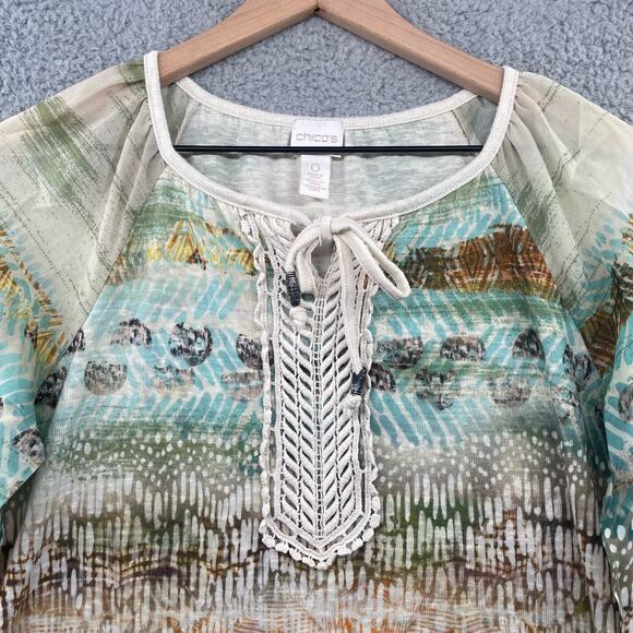 CHICO'S Boho Top Women's 0 Small Abstract Artsy Print Casual Lightweight - Picture 2 of 10